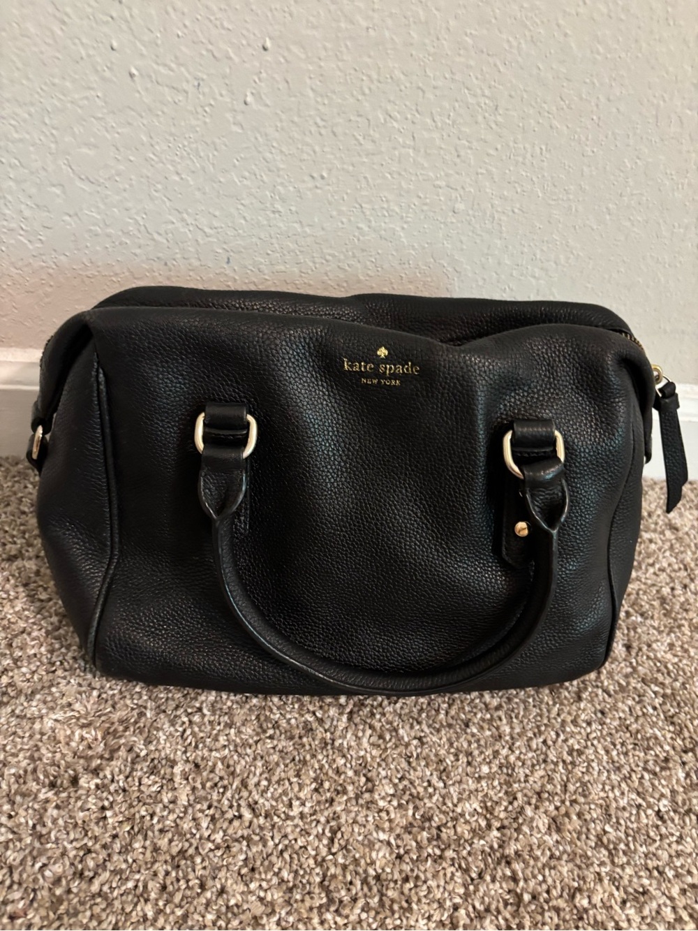 kate spade Black Pebbled Leather Satchel with Gold Logo